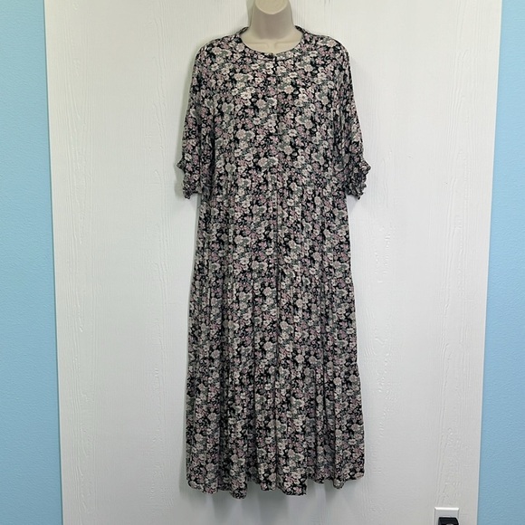 Natural Life - Colorful Floral Short Sleeve Tiered Half Button Maxi Dress Medium - Picture 2 of 13